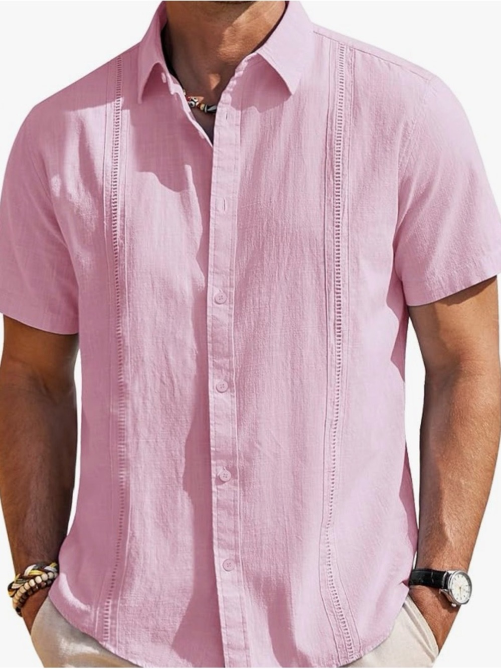 Light Pink Short-Sleeve Button-Up Shirt